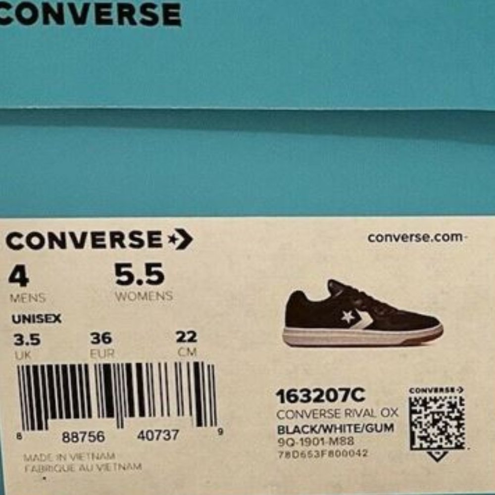 Converse Rival Ox Sneaker UNISEX Size M:4 W:5.5 Low Top Chevron Black White Gum - Picture 11 of 16